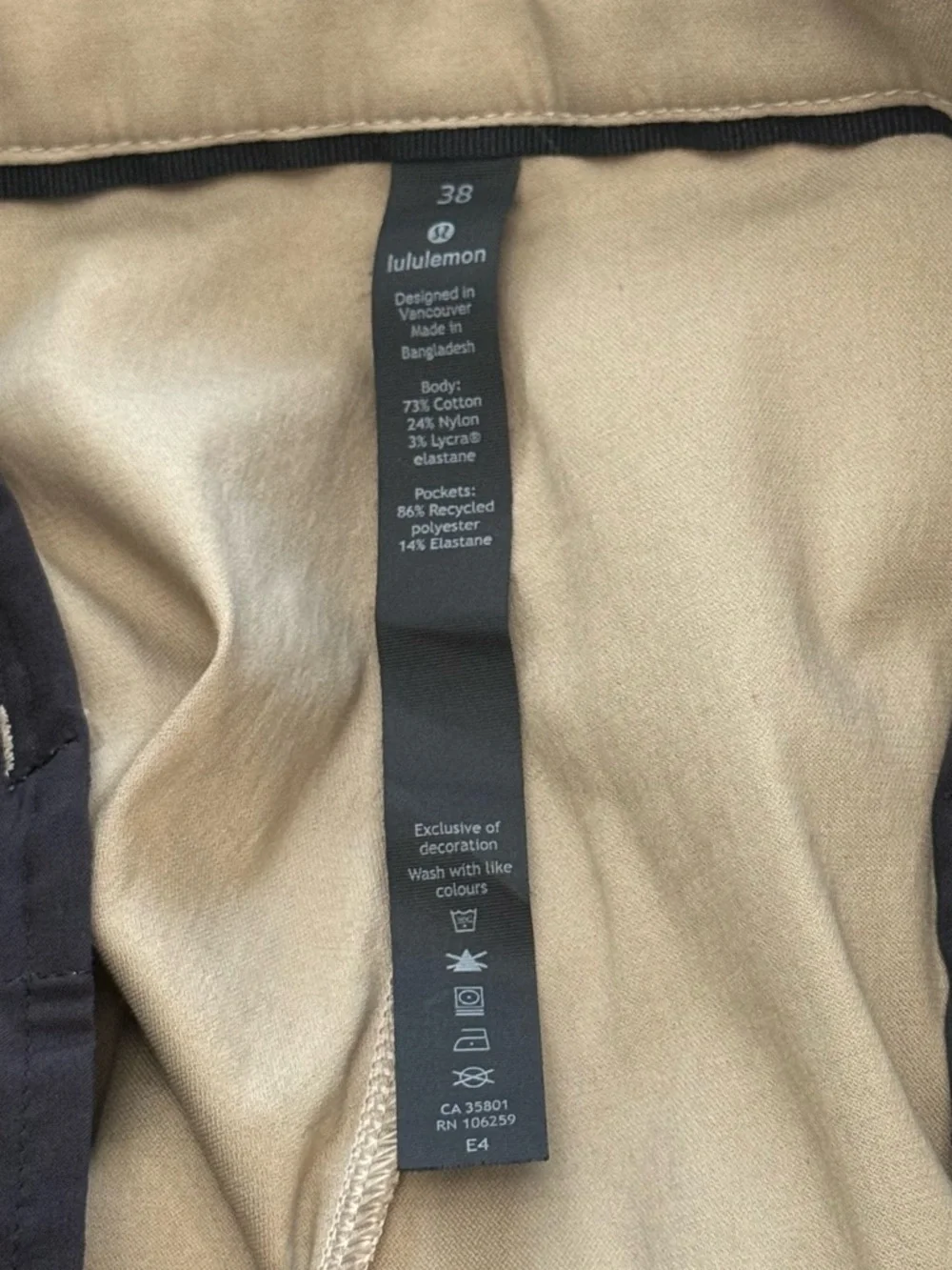 Lululemon Commission Pant Classic size 38, inseam 34”